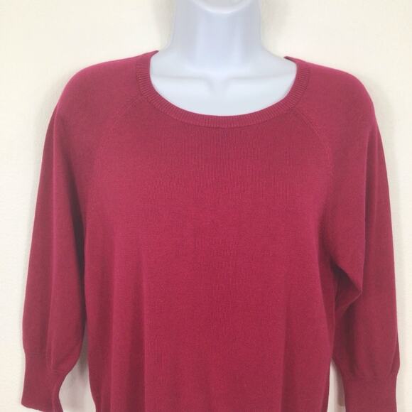 TALBOTS Crew Neck 3/4 Length Sleeve Raspberry Cotton Sweater size S - Picture 1 of 5